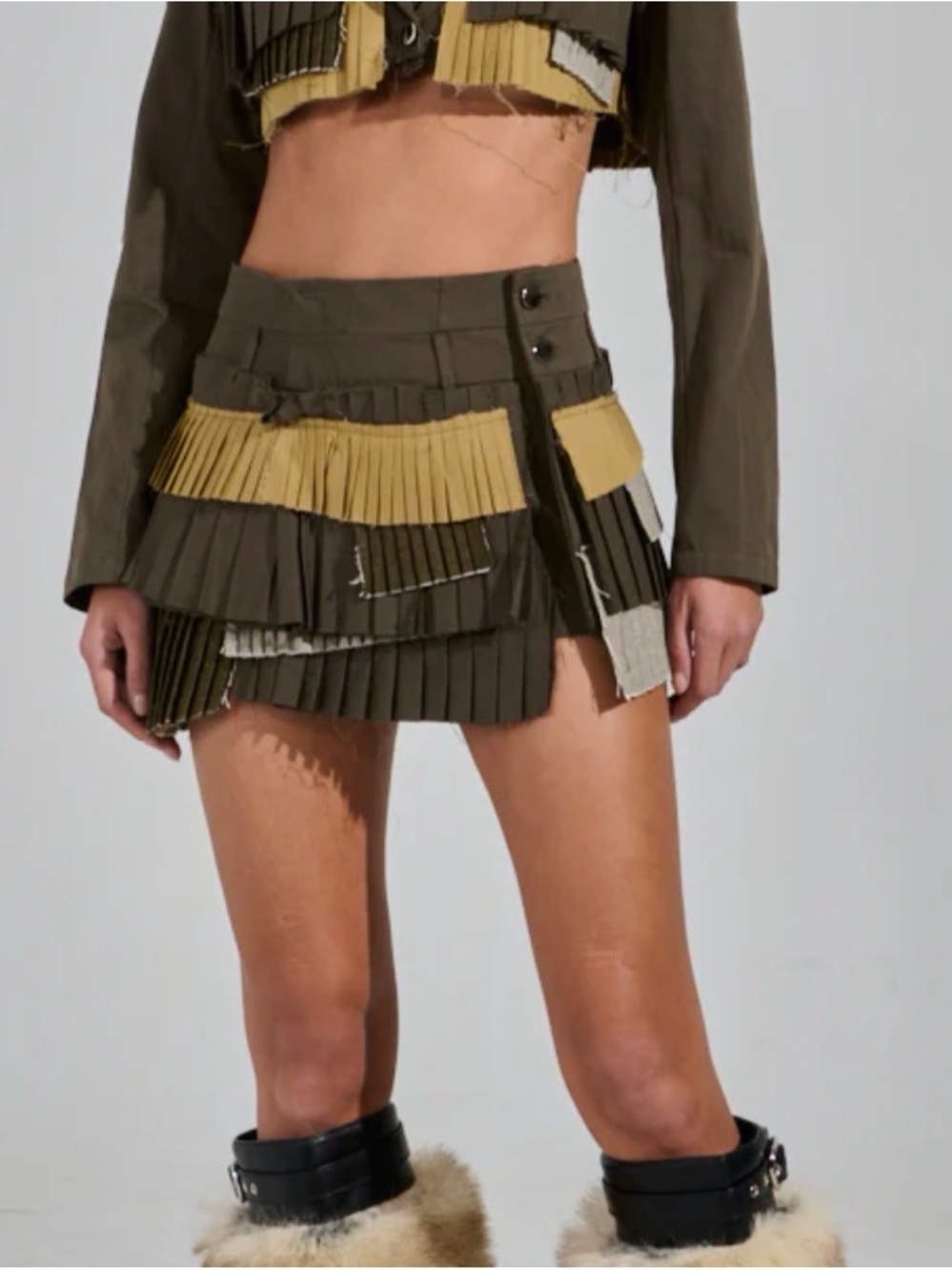 AKIRA Let Me Down Slowly Olive Layered Pleated Mini Skirt
